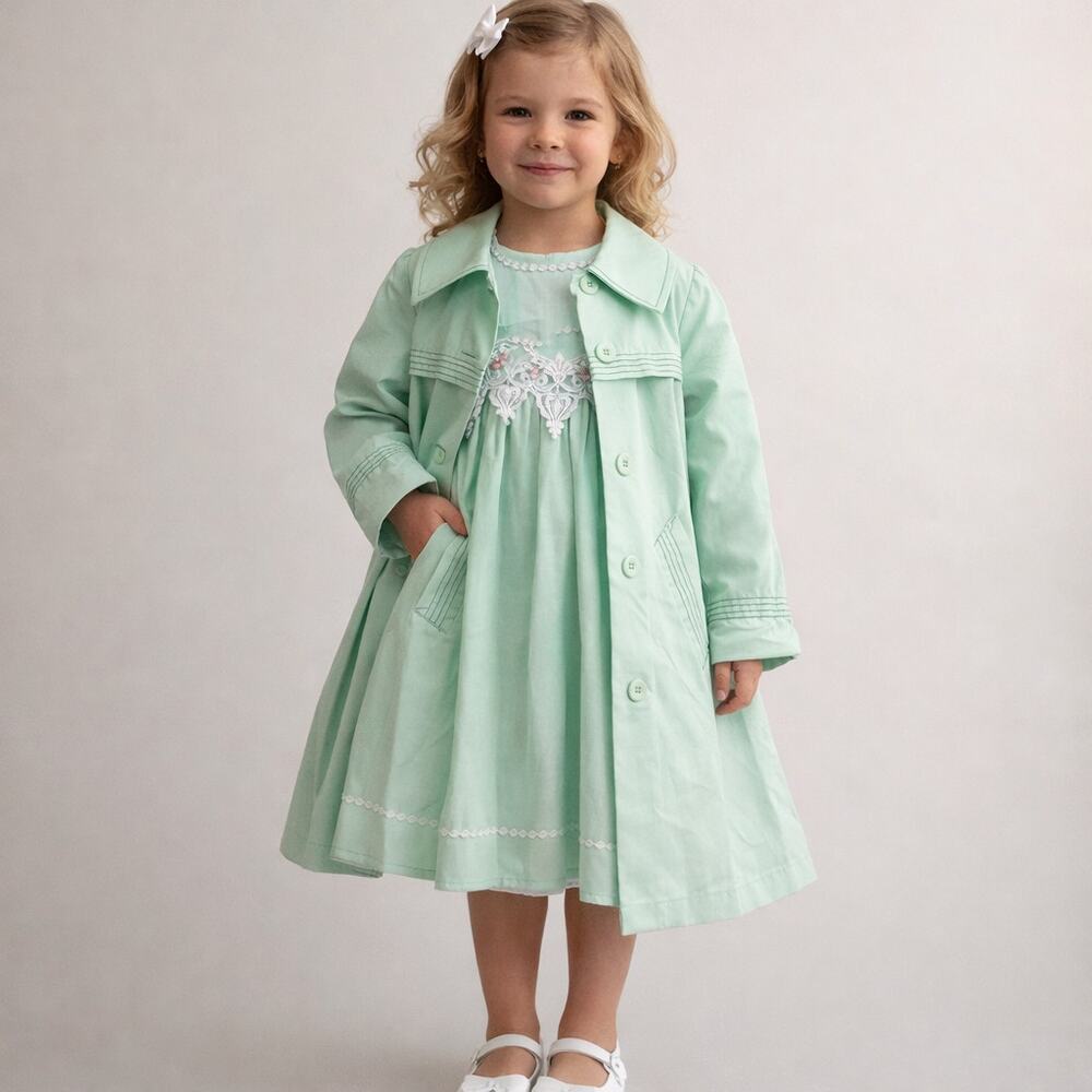 Bonnie Jean Girls Mint Green Dress Coat Set Size 5 Lace Party Easter